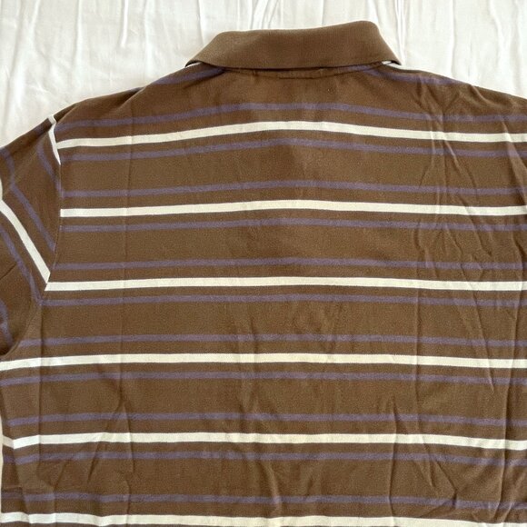 Penguin Polo Stiped Brown Short Sleeve Shirt Medium Y2K Cotton - Picture 6 of 11